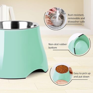 Миска для собак Petvillage, конічної форми, неслизька, з нержавіючою сталею, піднята миска для середніх собак, спанієлів з довгими вухами, велика місткість, розмір L, 3 чашки, (Medium(2 чашки), м'ятний колір)