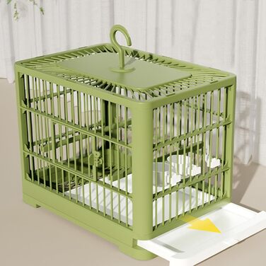 Клітка для птахів Vogel Reisekäfig | Транспортна переноска для птахів з висувною шухлядою, іграшками, складаний вольєр для папуг та синиць, зелена, 32 x 25 x 13 см