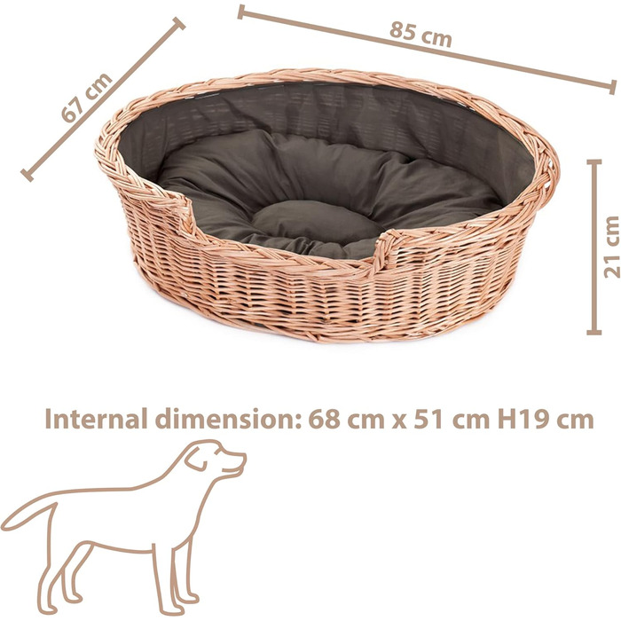 Плетений кошик для собак і котів з подушкою e-wicker24, натуральна лоза