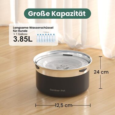 Миска для собак Garder Pet без облизування, нержавіюча сталь, противитікання, великі собаки, для дому та вулиці, запобігає краплинню, білий (3,85 л, чорний)