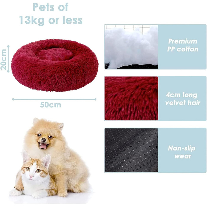 Килимок для кота та собаки 50x50 см, круглий, плюшевий, зручний, червоний. Підходить для маленьких собак та котів. Легко миється.