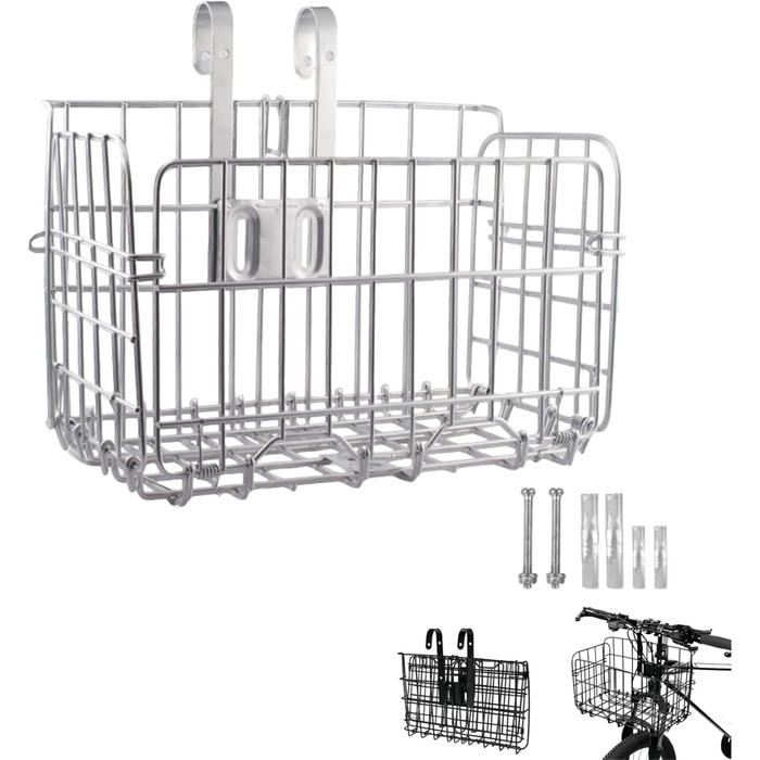 Складаний велосипедний кошик - навісний багажник для перевезення вантажу, швидкознімний, для керма та багажника, до 25 кг (срібний)