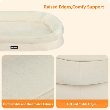 Ортопедичне ліжко для собак, ліжко-софа для собак, подушка з роликом для шиї з чотирьох сторін, неслизьке дно, кошик для собак, знімний та пральний, середні та великі породи собак, 106 x 79 x 17 см, оливковий колір