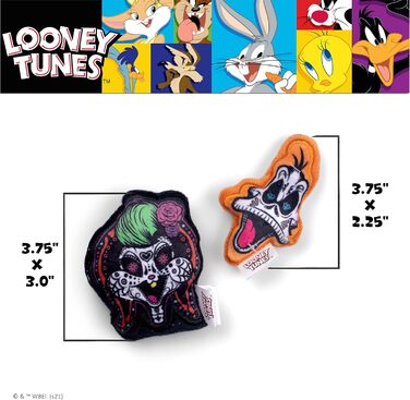 Іграшки для собак Looney Tunes на Хелловін, набір з 2 шт. – Деффі Дак і Лола Бані, з пищалкою, для жування, тематичні до Дня Мертвих