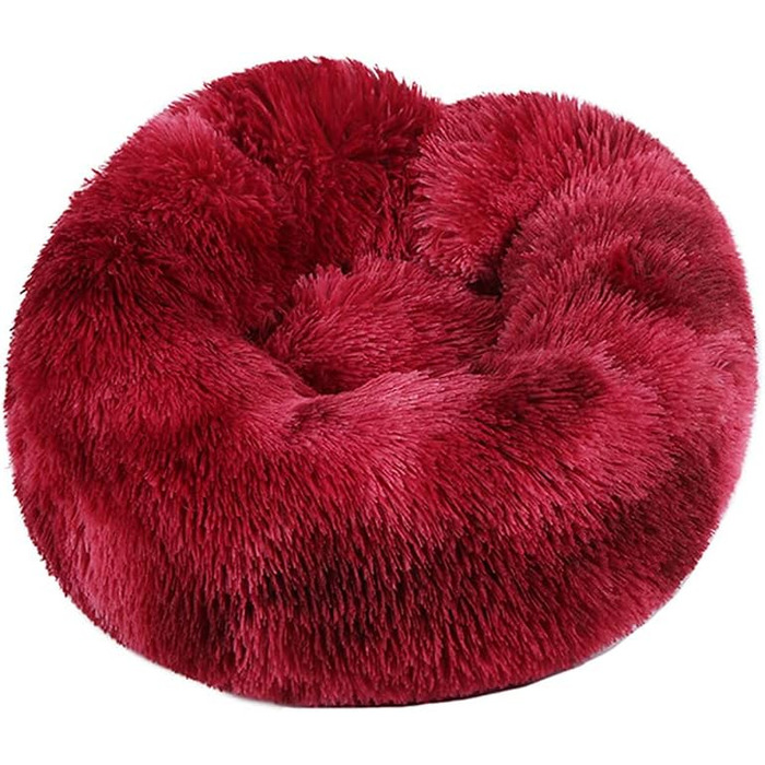 Кругле ліжко для собак та котів Chickw1, тепле м'яке ліжко-пончик, зручне та миється, неслизька база, підходить для собак малого, середнього та великого розміру (80 см, батик бордовий)