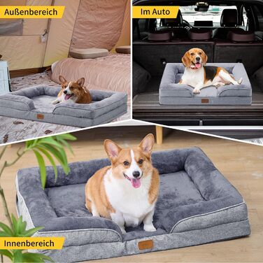 Ортопедичне ліжко для собак маленьких порід 75x60x19,8 см, з високощільним губчастим наповнювачем, для здорових суглобів, знімний водонепроникний чохол, зручне та неслизьке, світло-сірий колір