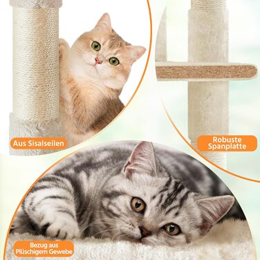 Кігтеточка велика Yaheetech 158 см, Кліматичний комплекс для котів з 3 платформами, 3 стовпчиками для шліфування, 2 будиночками, іграшками, бежевий, 49 x 49 x 158 см