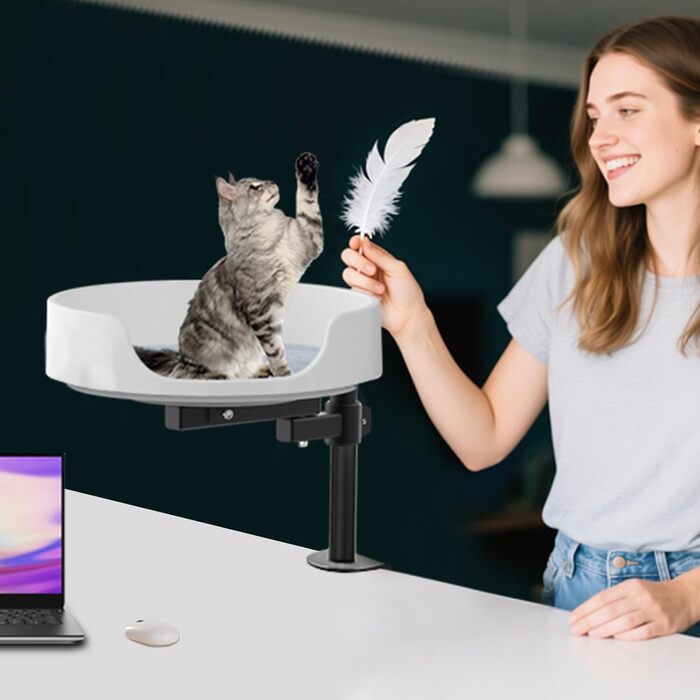 Регульоване котяче ліжко для столу, 360° обертання, 2 регульовані підлокітники, подушка для домашніх тварин