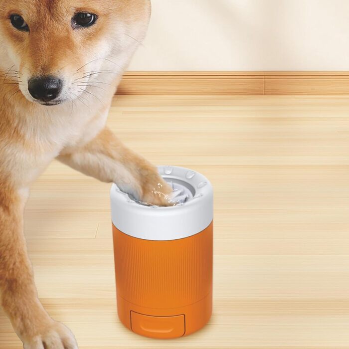 Автоматичний мийник лап для собак та котів JAYIOLA - мийка лап для тварин з обертовим очищувачем, PP матеріал, оранжевий