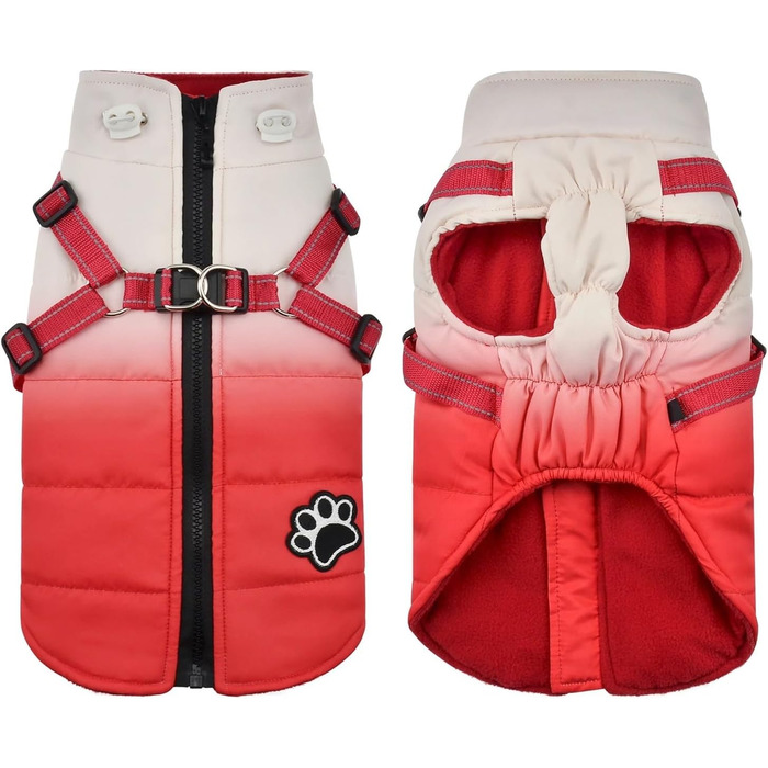 Зимова куртка для собак з повдцем, тепла спинка на блискавці, для малих, середніх та великих собак, вітронепроникна, світловідбиваюча (98-R,XXL)