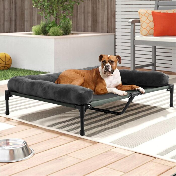 Підняте ліжко для собак BingoPaw XXL 130x90x18 см, для великих порід, вуличне, для саду, кемпінгу, сонячна лежанка, міцний металевий каркас