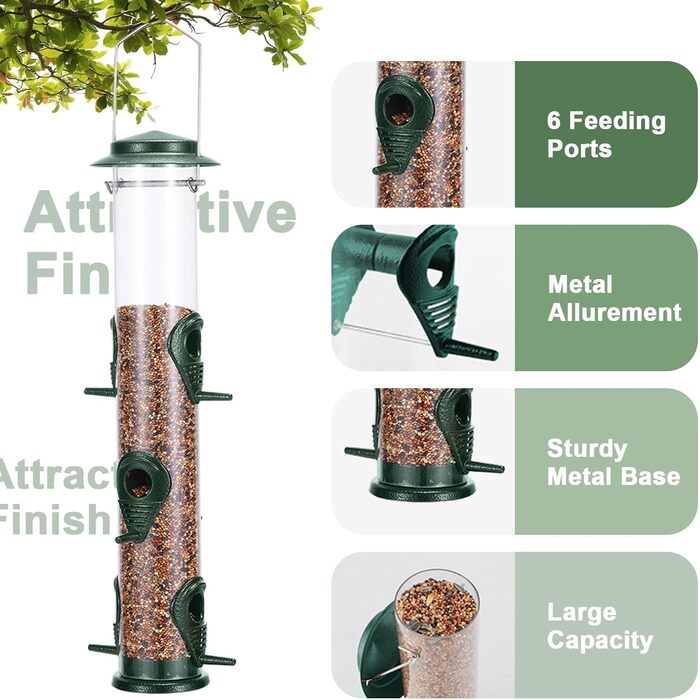 Годівниця для птахів Mixxidea з металевої труби, для зовнішнього використання, 6 портів, підвісна, для дикої природи