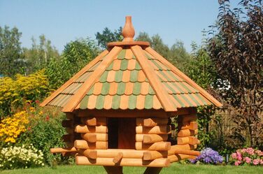 Велика годівниця для птахів XXL 65x50 см, просочена, дерев'яний дах коричнево-чорний, з/без стійки, зелена, модель V15XXL Solar