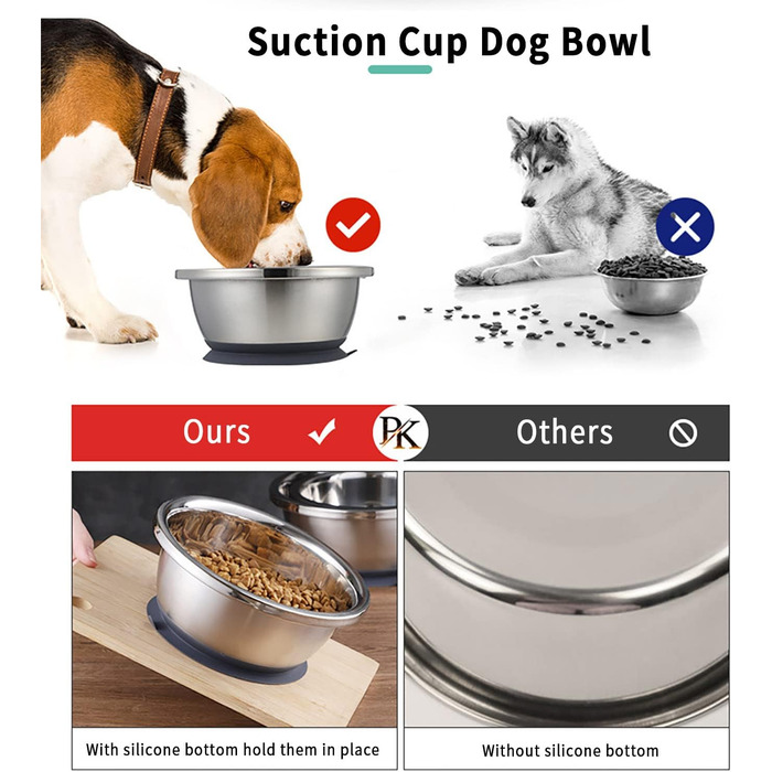 Набори мисок для собак QANIUOS з нержавіючої сталі (2 шт.), неслизькі, об'єм 2200 мл, для великих та середніх собак