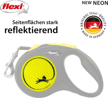 Пояс для собак Flexi Neon S 5 м чорний/неоновий жовтий з світловідбиваючими смугами, для собак до 15 кг