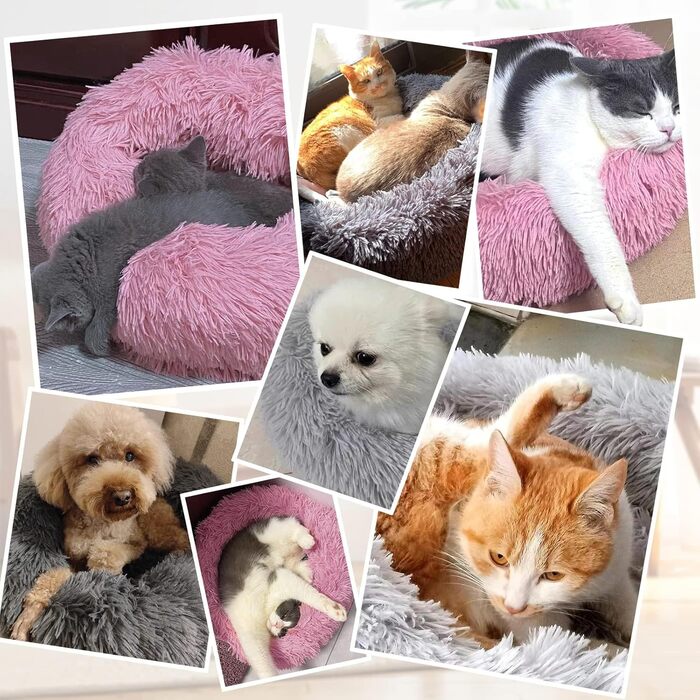 М'яке ліжко для собак та котів, зручне та тепле, дозатор стискання, прання, пончик, для маленьких та середніх собак та котів (L(70 см), 70см, рожеве)