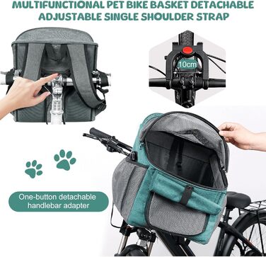Велосипедний кошик для собак, сумка-переноска для тварин, кошик для собак на велосипед спереду до 5 кг, дихаючий велосипедний кошик для собак спереду, складаний велосипедний кошик для собак спереду з адаптером для керма для їзди, кемпінгу (Блакитний)