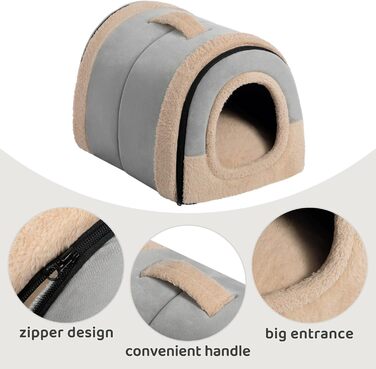 Кішечка Hollypet: ліжко для котів та маленьких собак, 2-в-1, тепле гніздо-печера з кришталевої оксамиту, сірий колір, для дому та вулиці