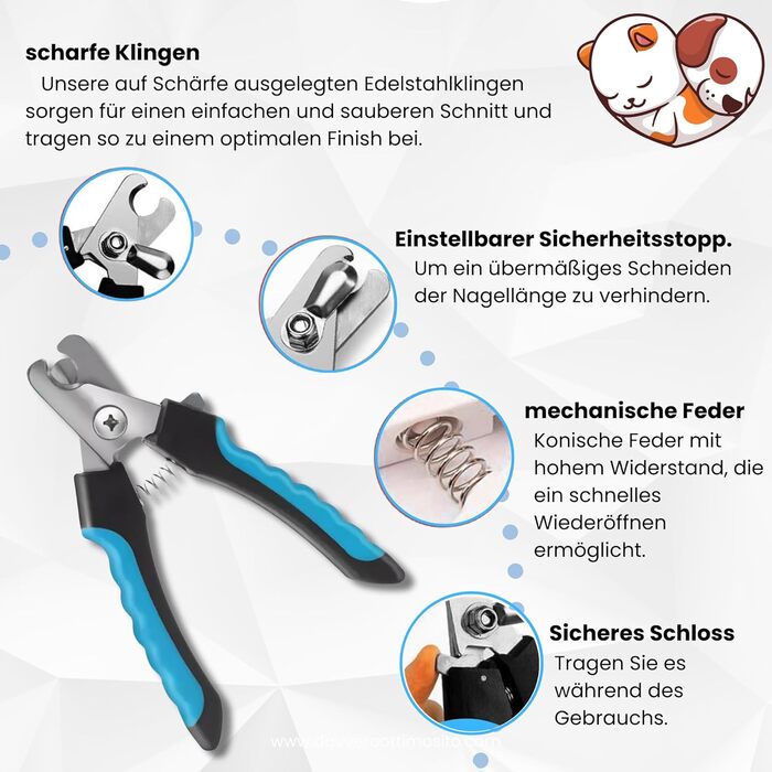 Тример для обрізання кігтів собак, котів та інших домашніх тварин | З пилочкою, лезами з нержавіючої сталі, захистом та чохлом – великий | Для догляду за лапами та кігтями