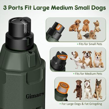 Шліфувальник кігтів для собак Gimars - 6 швидкостей, LED-підсвічування, USB-зарядка, 3 насадки (Army Green)