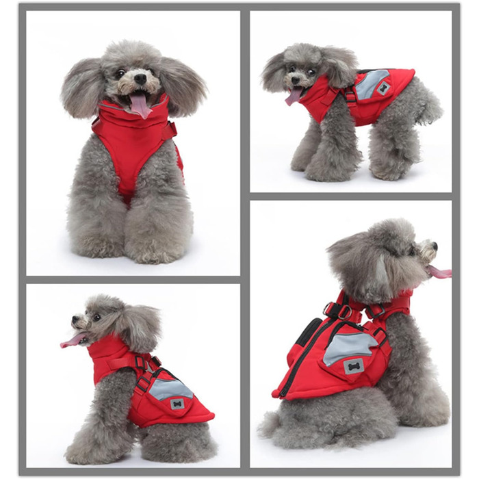 Зимова куртка для собак, тепла флісова підкладка, водонепроникна та вітронепроникна, для малих, середніх та великих собак (XL, червоний)