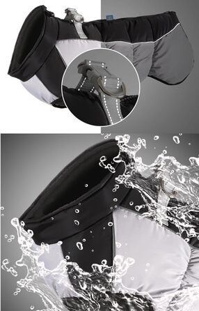 Зимова жилетка для собак Gepolsterte Hundejacke з металевою застібкою для повідка, водонепроникна куртка з наповнювачем для великих собак (чорний, 2XL для 12-15 кг)