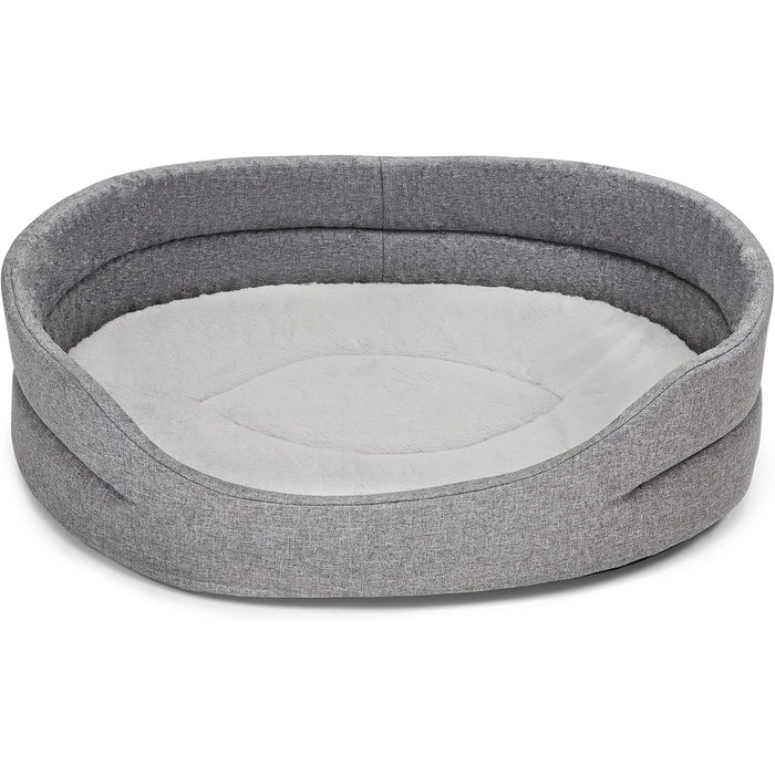 Крісло-лежанка для собак та котів SuperKissen24 - Овальне, 71x60 см, сірий льон. Водостійке, з сертифікатом Oeko-Tex, легко миється