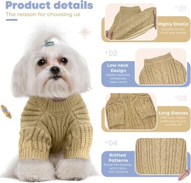 Теплий собачий светр Sanqitara, облягаючий, м'який, для маленьких та середніх собак, короткі рукави, в'язаний, колір хакі (XS)