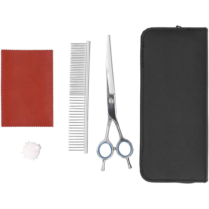 Набір професійних ножиць для грумінгу собак – набір з ножицями, гребінцем, тканиною, етикеткою та чохлом. Для догляду за собаками вдома