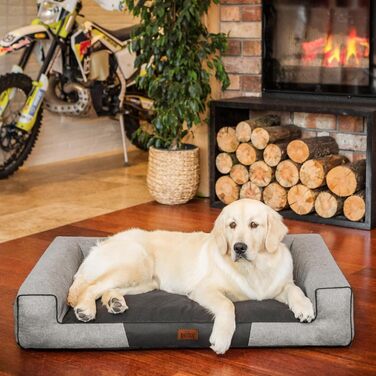 Лежанка для собак, велика (XXL), 118 x 78 см, сіра, з екологічного льону