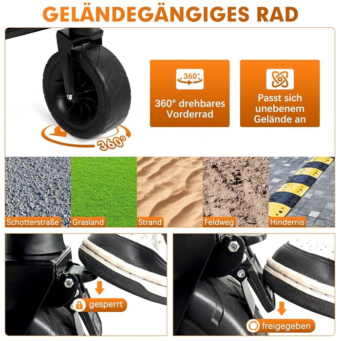 Візок для собак Snagle Paw з заднім люком та рампою, великий, складний, для великих та середніх собак, з регульованою ручкою та стоянковим гальмом, 4 колеса для прогулянок, джоггінгу, подорожей, до 90 кг, чорний/помаранчевий