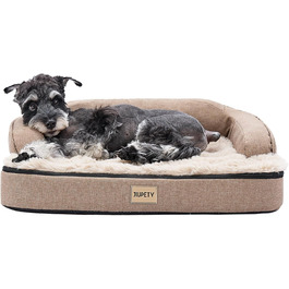 Ортопедичне ліжко для собак середніх порід Jiupety, коричневе, 66 x 51 x 17 см. Водонепроникне, знімний кошик, зручне собаче ліжко