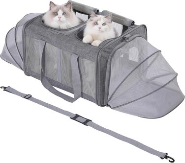 Транспортна переноска для котів та собак Pawlen (53x43x33 см) з м'яким килимком, сіра, розкладна