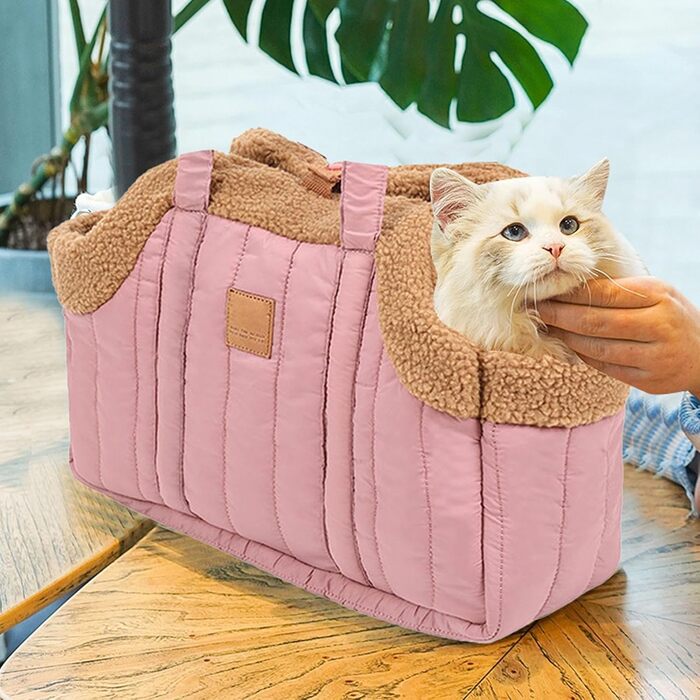 Трансформер для собак та котів, переноска для тварин з флісу, рожева (38x14x27см)