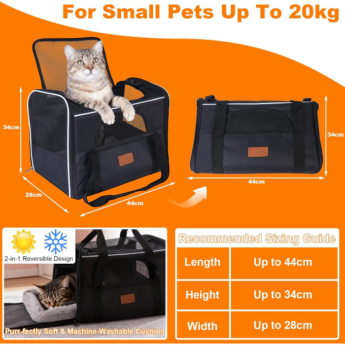 Транспортна переноска для котів, переноска для котів з безпечними блискавками, миска, змінне подушечка, переноски для котів та цуценят вагою до 7 кг