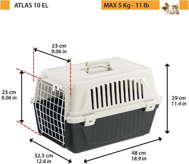 Транспортна переноска Ferplast Atlas 10 EL для собак та котів до 5 кг, чорна, 48x33x29 см