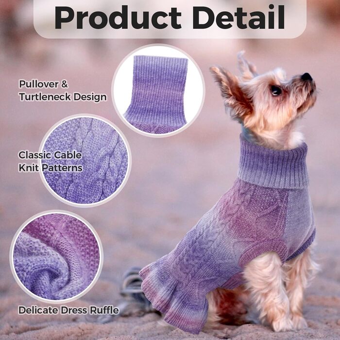 Теплий зимовий пуловер для собак Lelepet, ліловий, S, для маленьких та середніх порід