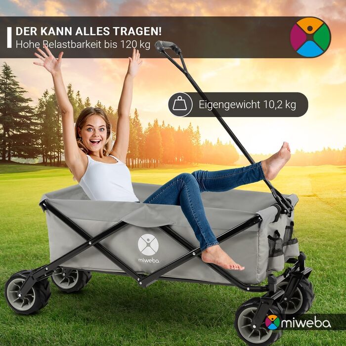 Складаний візок Miweba MB-30 | Вантажопідйомність 120 кг - для дітей, саду, пляжу | Сірий