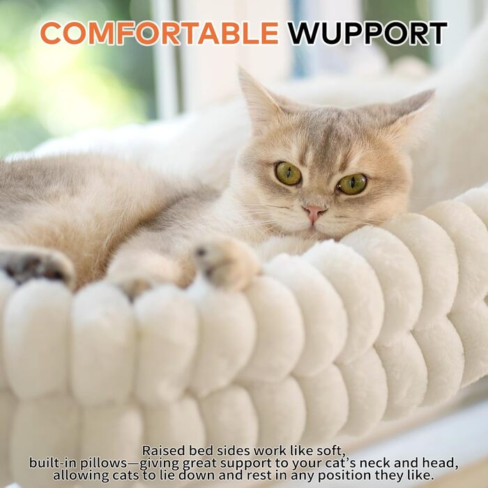 Кішка ліжко-гамак для вікна CheerPals, м'яка знімна наволочка, сталеве гніздо, до 18 кг, білий колір