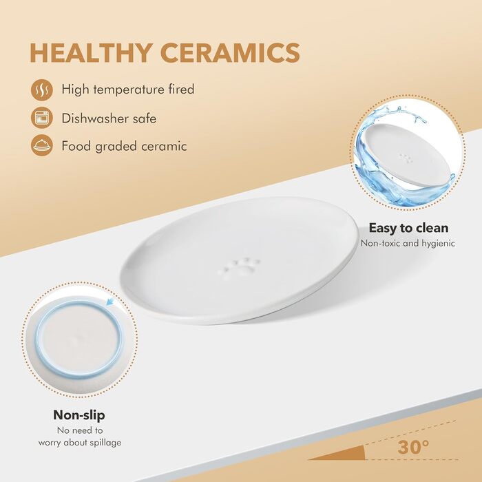 Набори керамічних мисок для котів Havniva (3 шт.) - широкі, білі, для вологого та сухого корму