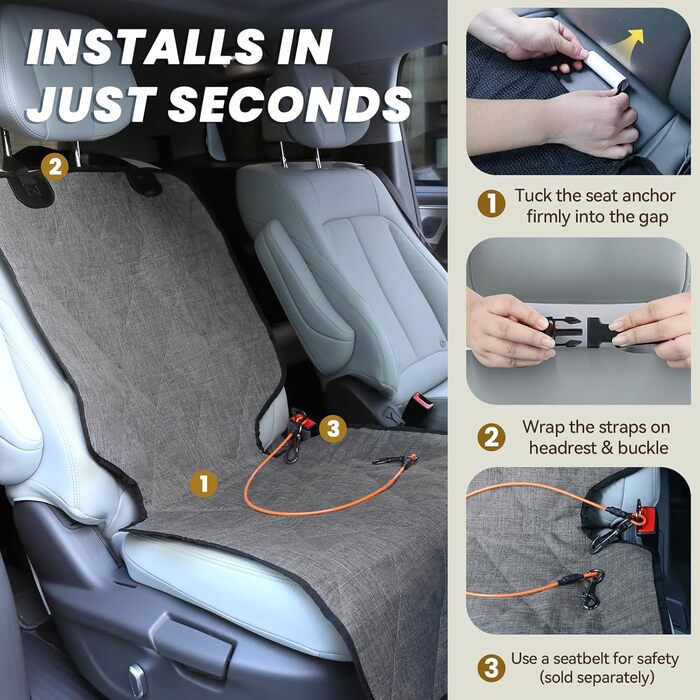 Авточохли на сидіння для собак VIVAGLORY, універсальні, степвані, 600 Denier Oxford, для більшості авто, позашляховиків, Heather Black, розмір 63см