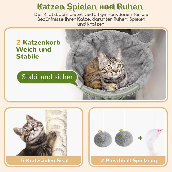 Драбина-будинок для котів Globlazer S74 XXL (188 см, сірий) - міцна, кутова, з будиночком та платформами