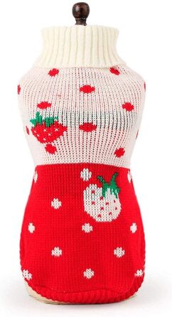 Пуловер для собак CHBORCHICEN, теплий в'язаний, з коміром-горловиною, зимовий, з принтом полуниці та сердечок, червоний, розмір M, рожевий