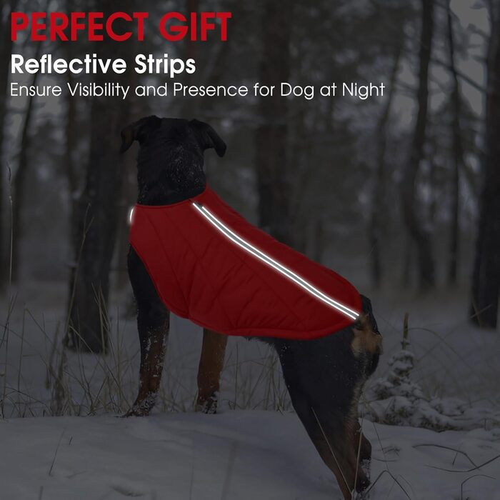 Водонепроникна куртка для собак - тепла зимова куртка з блискавкою для малих, середніх та великих собак. Червоний колір, розмір S