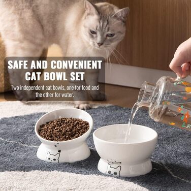 Набір мисок для котів SWEEJAR: підняті годівниця та поїлка, 2 шт (білий)
