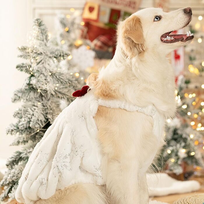 Біле собаче плаття FLAdorepet для великих собак, дівчаток, святкове (Великдень, Новий рік), теплий зимовий костюм, 7XL (Обхват грудей 90 см, Вага 29-36 кг)