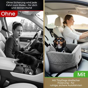 Автокрісло для собак Premium: безпечне автокрісло для малого та середнього собаки, з миючим чохлом, піною пам'яті та повідцем, сірий колір