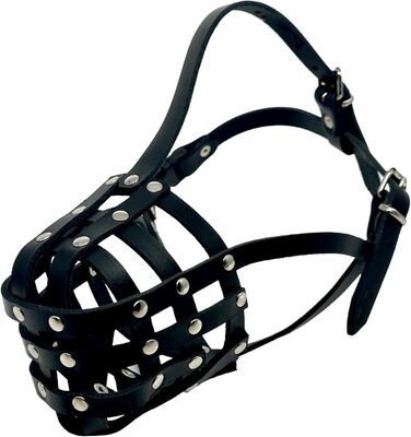 Шкіряна маска для собак L&J Pets для мопсів, пуделів, хаскі та інших собак з подібним розміром морди (5, Чорний) Чорний 5