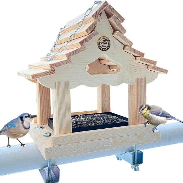 Дім для птахів на балкон: дерев'яний, ручної роботи, для саду та балкону, вологостійкий, з 2 тримачами