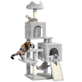 Кігтеточка YITAHOME велика, XL, 137 см, з 2 сизалевими стовпчиками, 1 платформою, 2 печерами, гамаком, плюшевими кульками, кігтешкребком, комплексом для котів, сірий 45 x 45 x 137 см